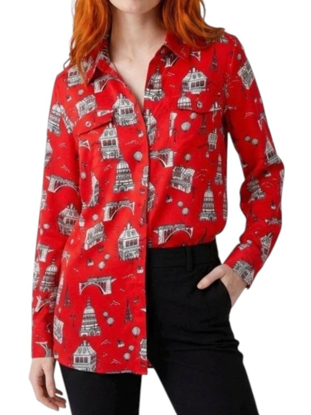 Karl Lagerfeld Paris Print Pattern Eiffel Tower Button Shirt